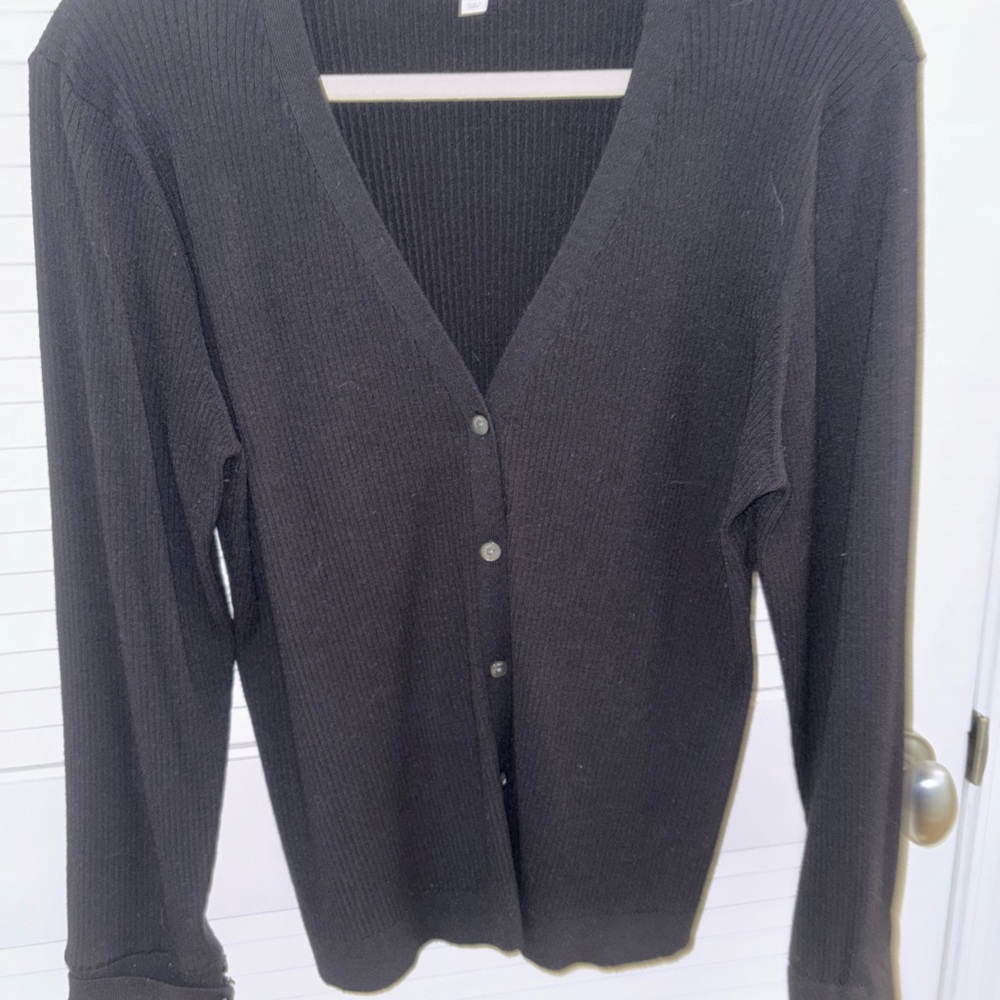 Cinq à Sept Black Ribbed Cardigan with Cuff details